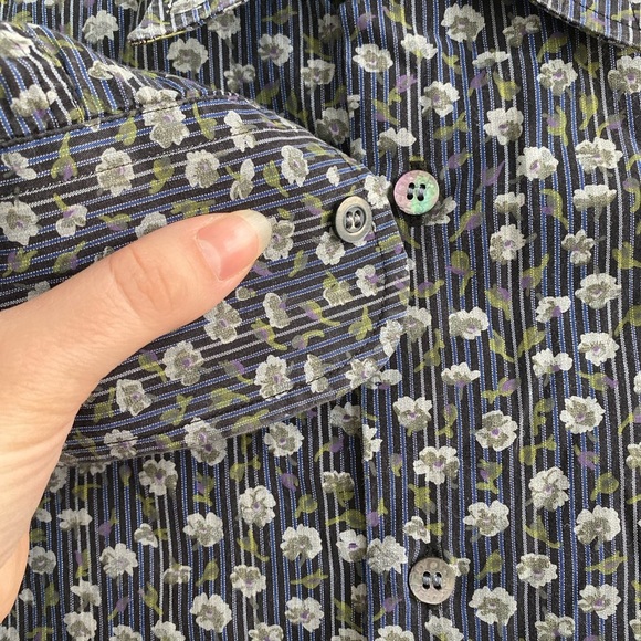 Ted Baker Men's Floral Sz 3 US M Flip Cuff Button Down Long Sleeve Shirt Spring - Picture 8 of 12